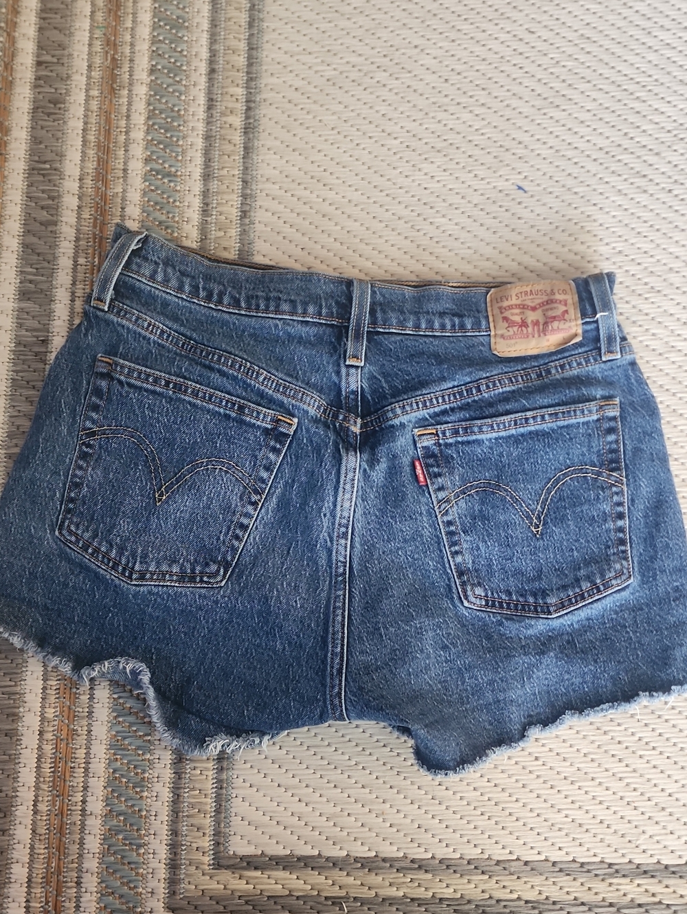 Levi's Blue Raw-Hem High-Rise Denim Shorts